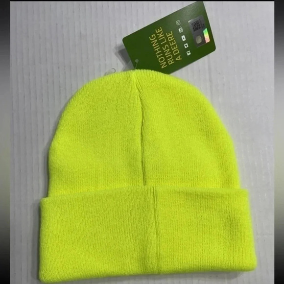 John Deere Men’s Beanie Cuffed Stocking Cap Hat Leather Patch‎ Yellow - Picture 3 of 6